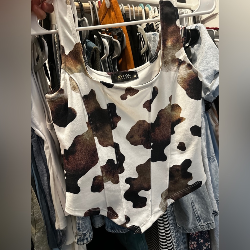 Women's Cow Print lined Tank Top- M